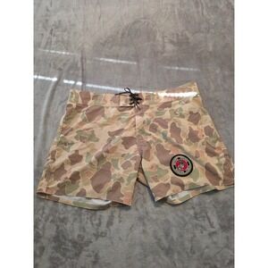 Birdwell Beach Britches Board Shorts Mens 38 Tan USMC Frogskin Camo Patch